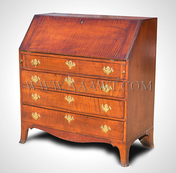 Curly Maple Desk, Tiger Maple Country Slant Lid
New England
Circa 1800, entire view